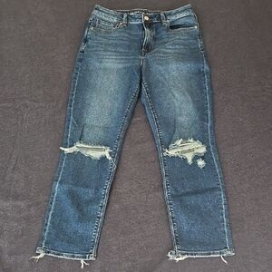 American Eagle Outfitters Blue Distressed Ankle Jeans, Mom Jean